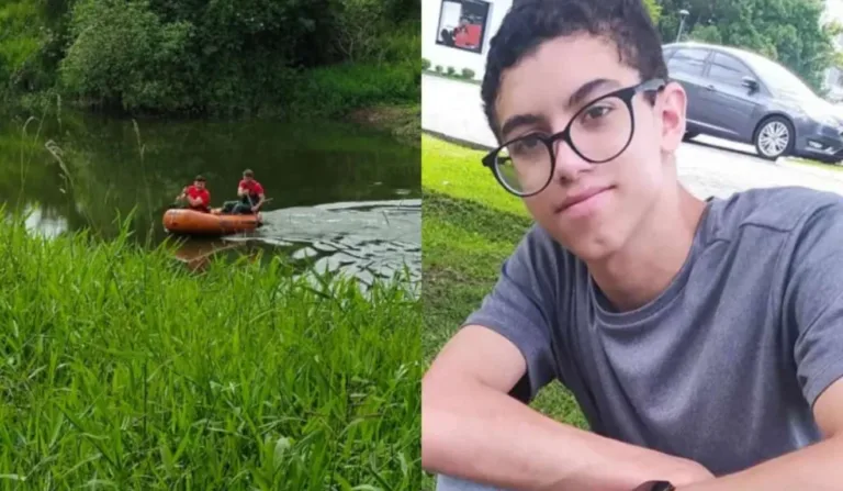 Equipe do Corpo de Bombeiros e o adolescente Erick Rian Duarte dos Santos, de 16 anos