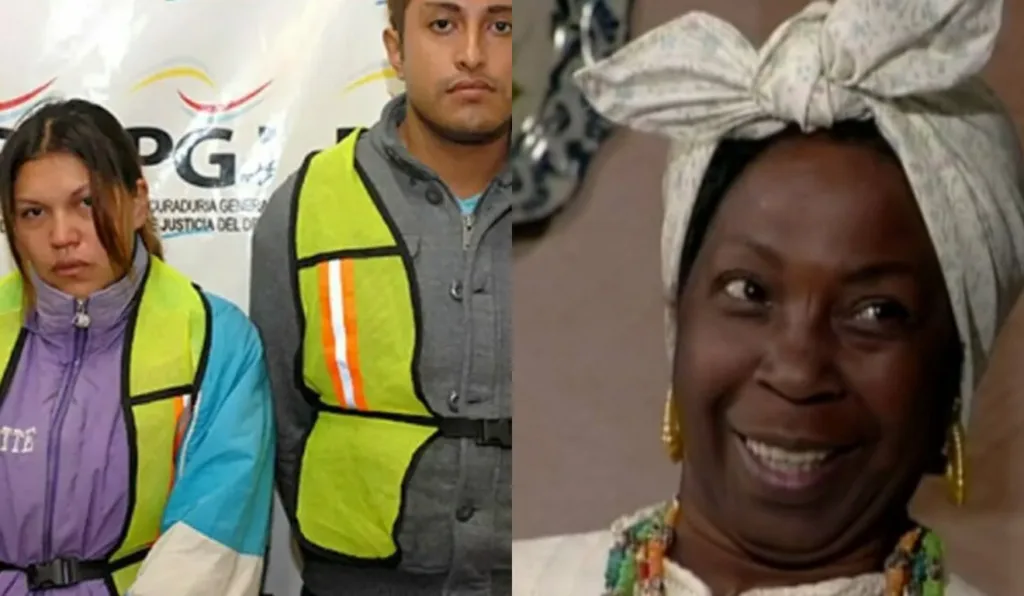 Imagem do lado esquerdo mostra os criminosos, e a imagem do lado direito mostra a atriz. 