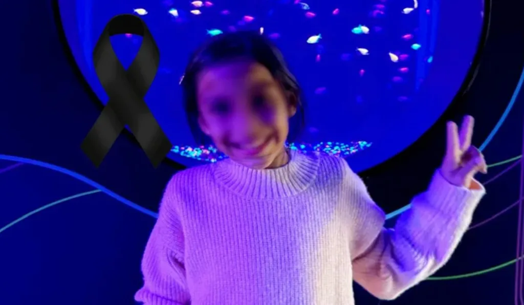 Menina Alana com rosto borrado e de rosa. 