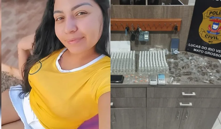 Imagem da direita mostra a jovem e a imagem esquerda mostra as apreensões da polícia.