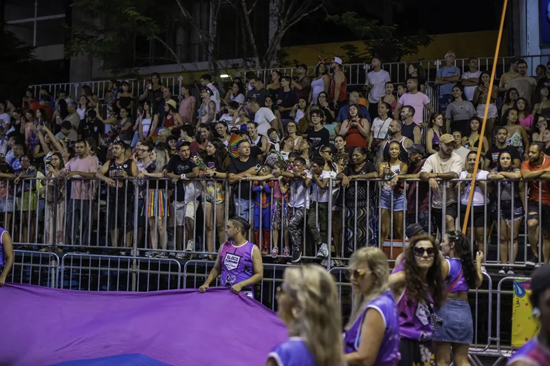 Arquibancada assistindo ao desfile do carnaval de Curitiba.