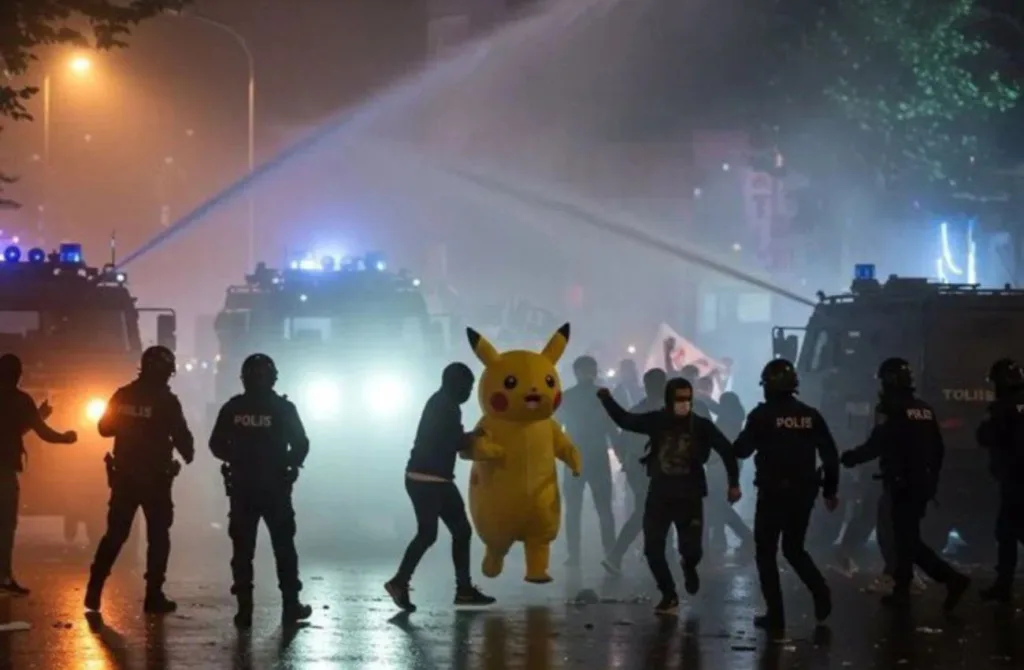 Icônico personagem Pikachu foge da polícia durante protesto na Turquia