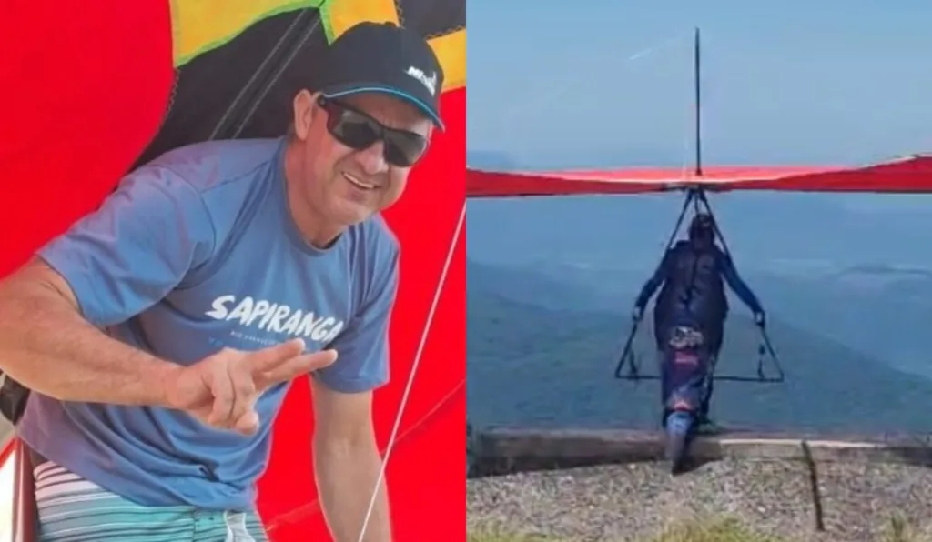 Homem se preparando para saltar de asa delta