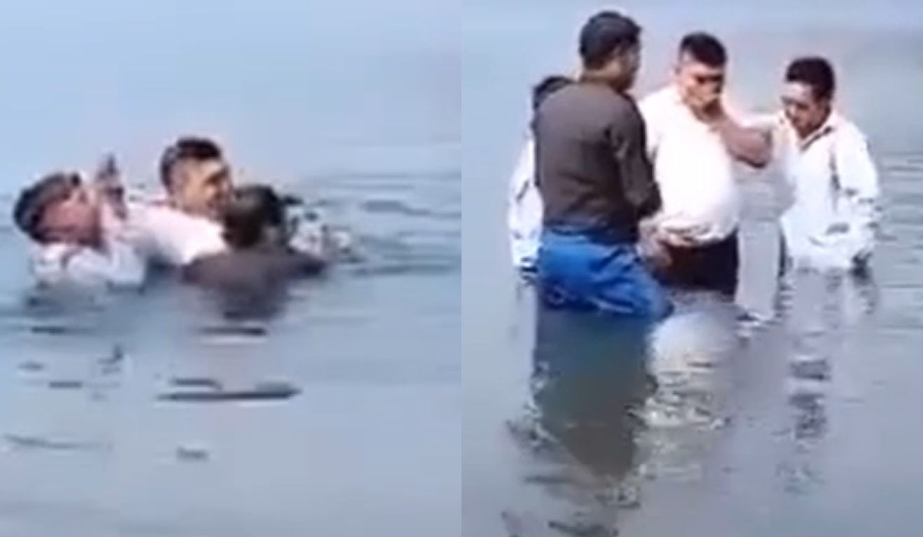 homem morrendo afogado durante batismo