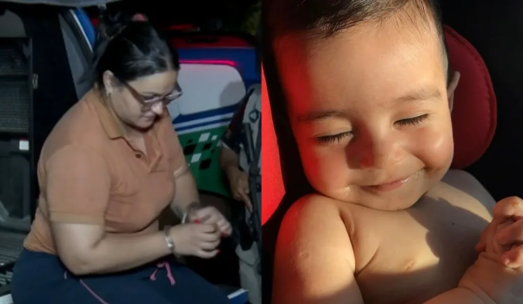 dona da creche ao lado do bebê salomão faustino