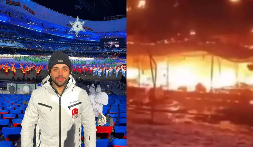 atleta olimpico em olimpiadas e incêndio