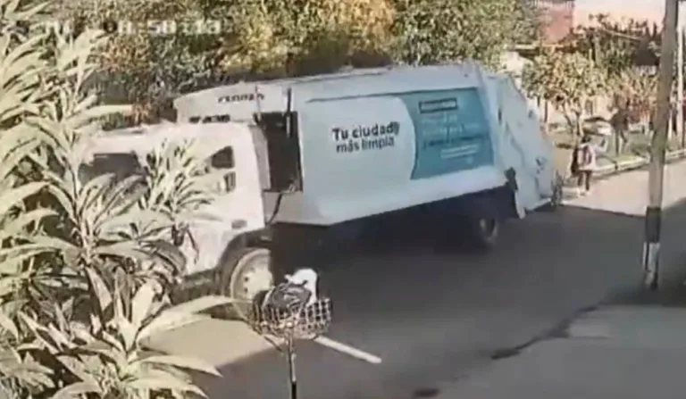 momento em que caminhão de lixo atropela mulher