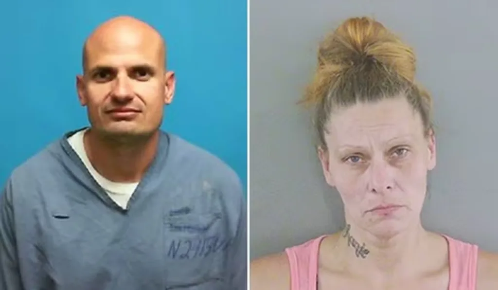 Colagem com casal de criminosos.