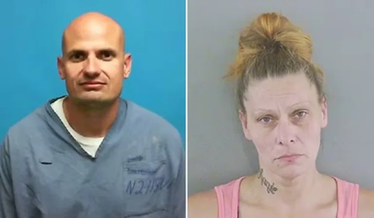 Colagem com casal de criminosos.