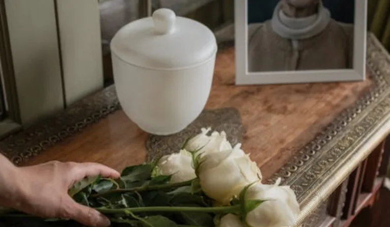 Imagem de flores e uma urna.