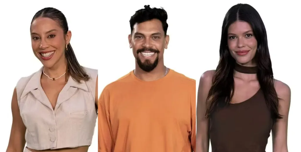 Renata, Vinícius e Vitória estão no Paredão do BBB 25 (Imagem: Reprodução)