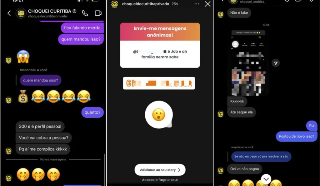 Prints com conversas entre o suspeito e as vítimas dentro do Instagram