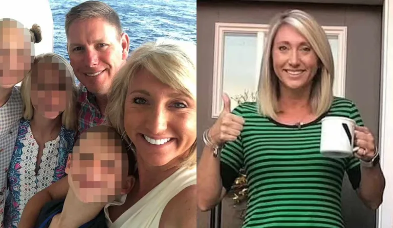 A professora Emily Nutley, de 43 anos, seu marido e filhas