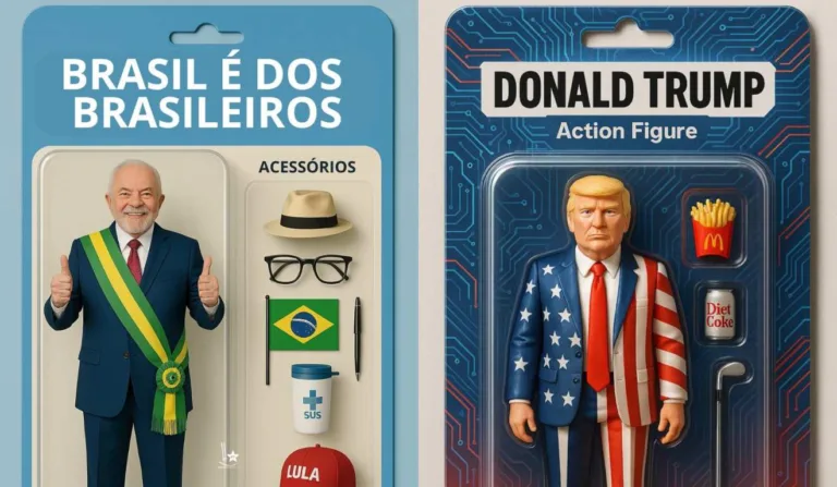 boneca Lula e boneco Trump