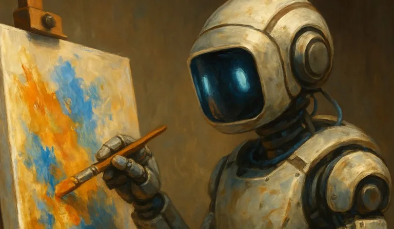imagem gerada por inteligência artificial de um robô pintando um quadro