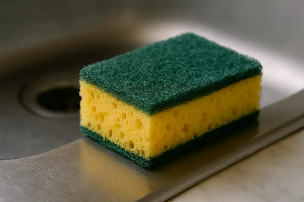 Como recuperar esponja de pia com água quente e sal grosso sem precisar trocá-la