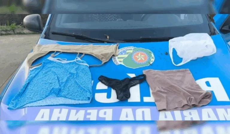 calcinha e sutiã apreendidos em capô de viatura