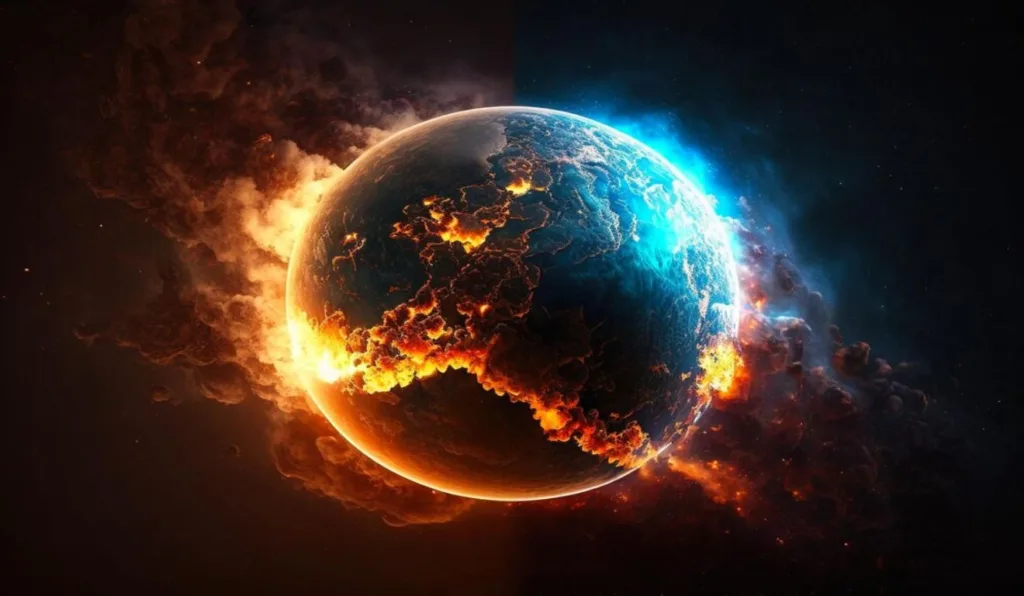 Planeta terra explodindo.