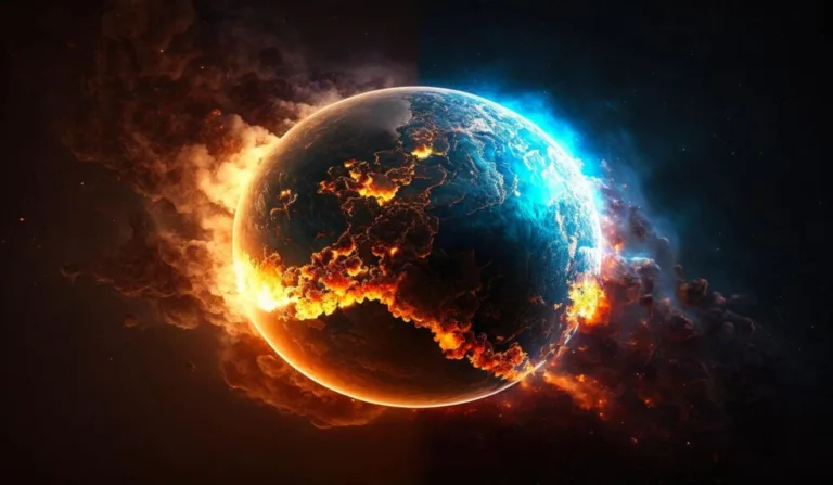 Planeta terra explodindo.