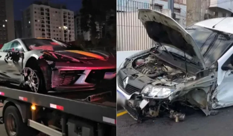 corvette em cima de um guincho e um sandero batido