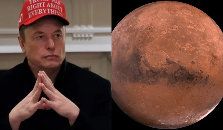 Imagem de Elon Musk e Marte.