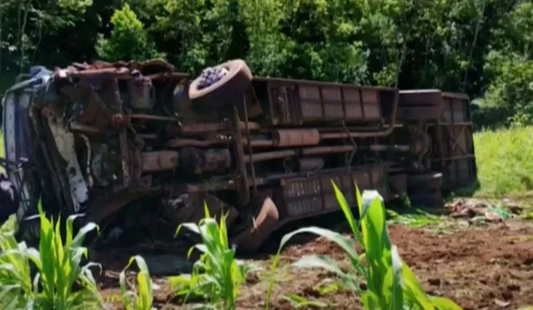 Ônibus tombado