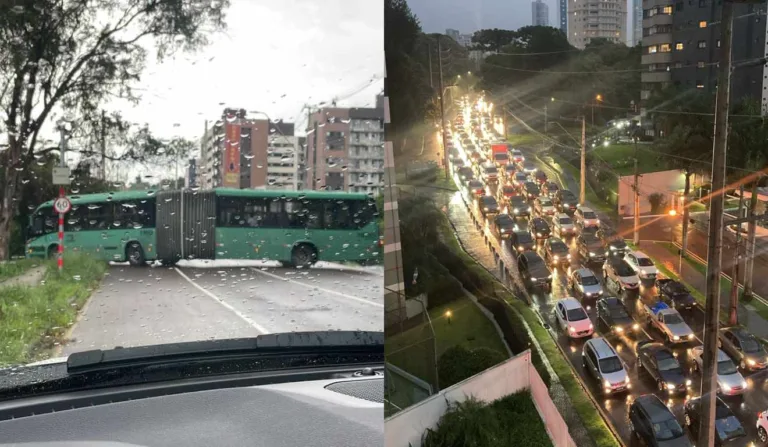 No momento do acidente, havia passageiros dentro do coletivo, que foram evacuados em segurança (Foto: Colaboração)