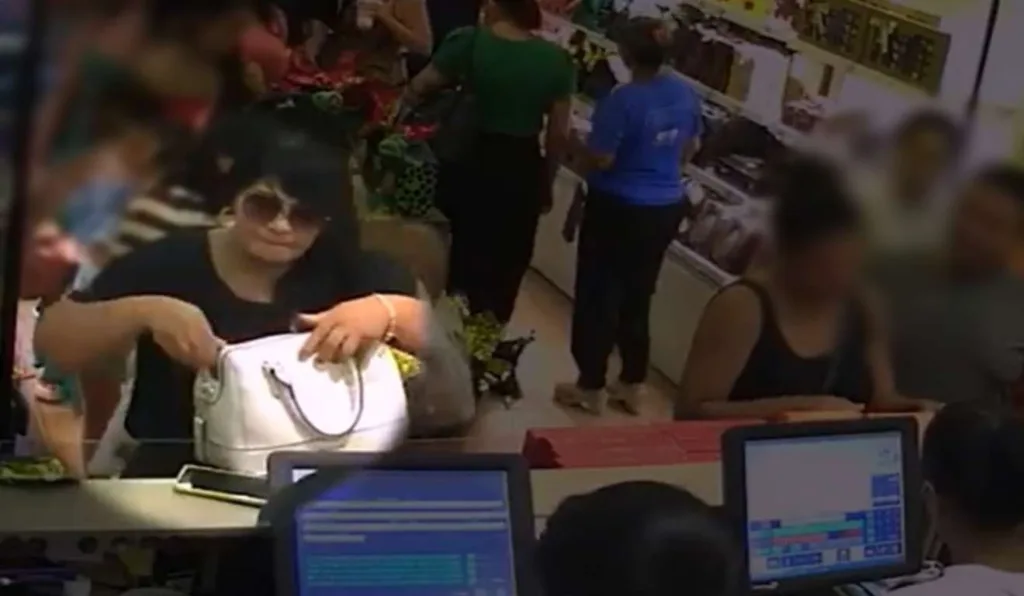 Jordélia Matos Araújo, suspeita usando peruca em loja de chocolates