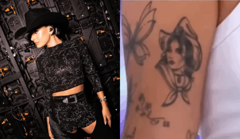 Imagem da Ana Castela e uma das suas tatuagens.