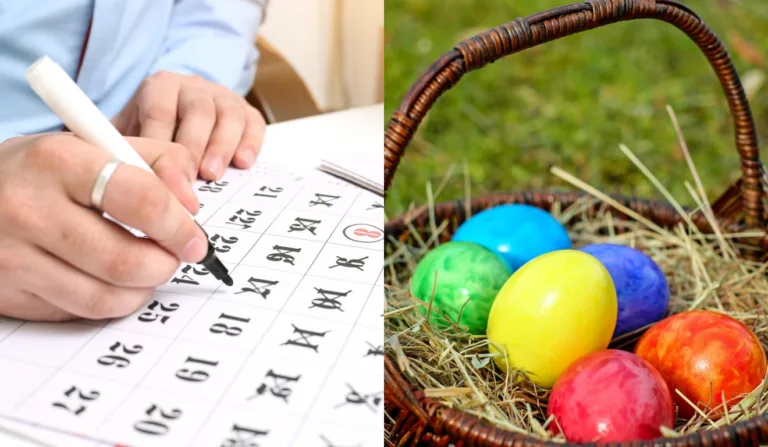 Imagem de calendário e ovos de páscoa.