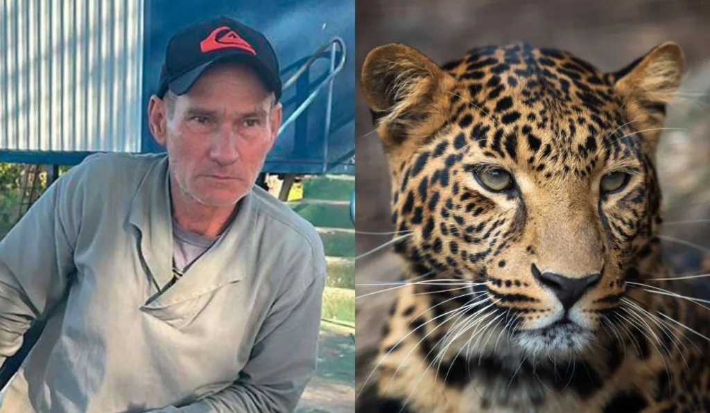 Jorge, a vítima, e uma onça pintada