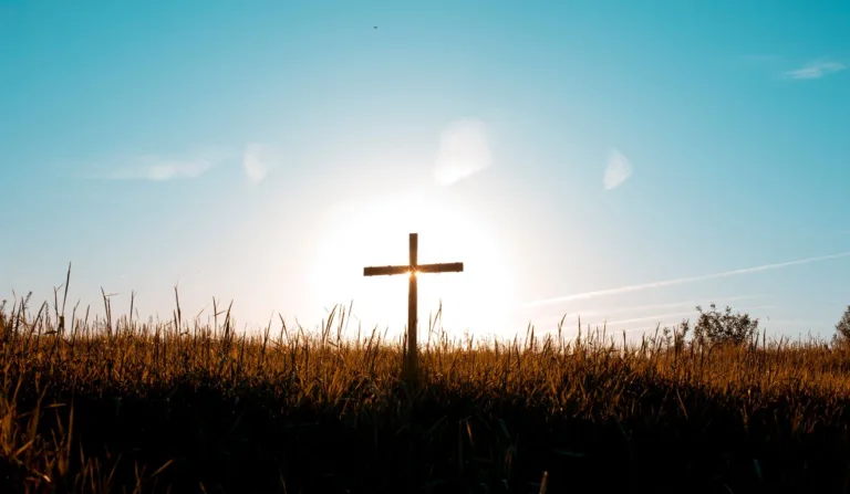 Cruz com vista de natureza.