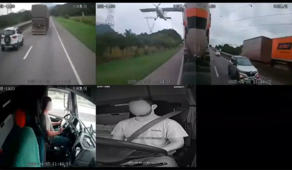 Vídeo mostra como caminhoneiro evitou colisão com avião que pousou na BR-101