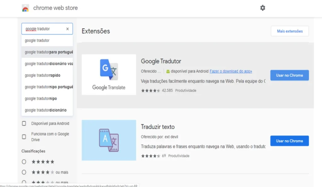 Print do primeiro passo para instalar plugin do Google Tradutor.