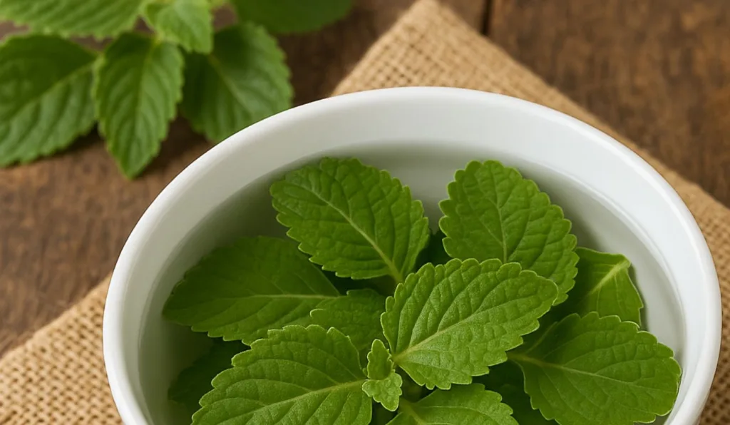 folhas de boldo dentro de um pote com água