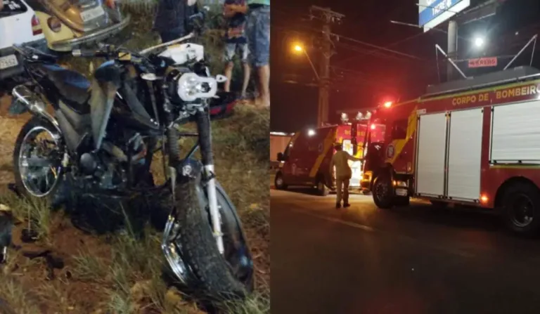 Moto batida e Corpo de Bombeiros em resgate