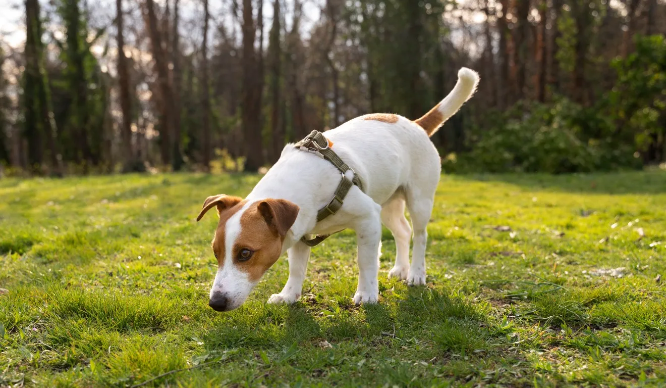cachorro cheirando quintal