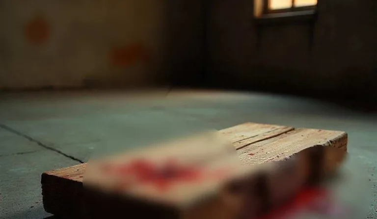 Pedaço de madeira suja com sangue