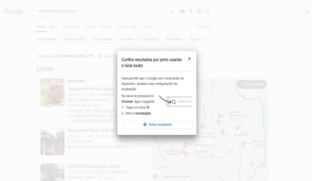 Como ativar a configuração de localização.