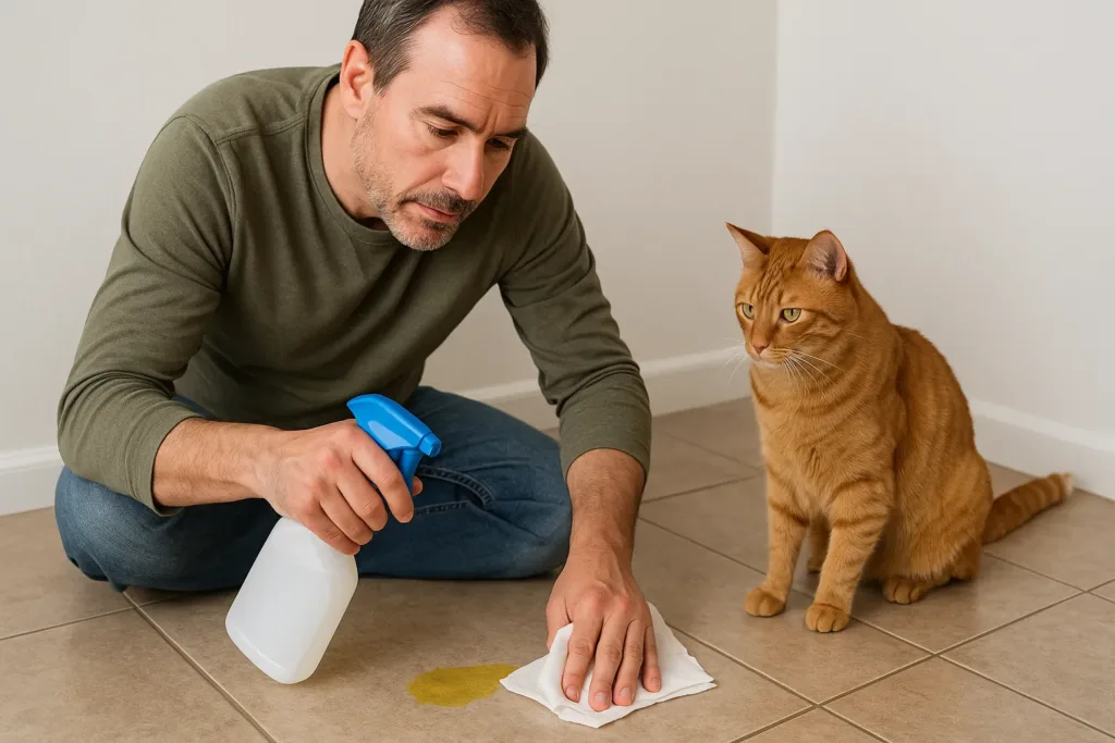 2 passos para limpar xixi de gato do piso e evitar que ele repita o local