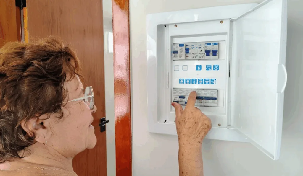 Imagem ilustrativa de uma mulher apagando as luzes.