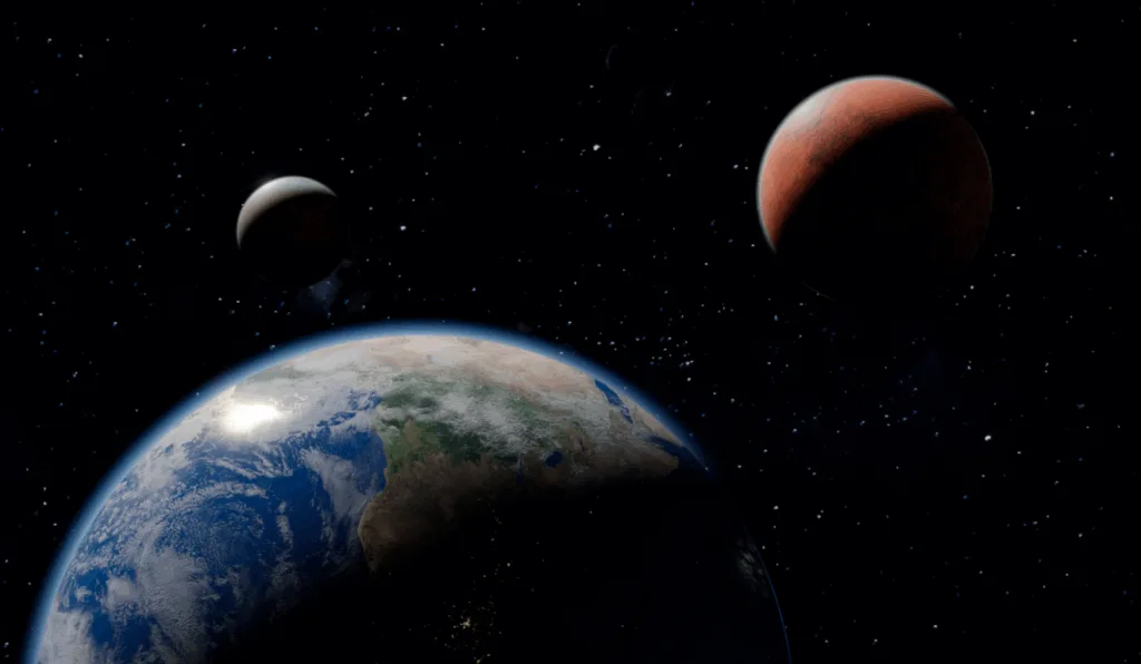 Imagem ilustrativa gerada por inteligência artificial de planetas.