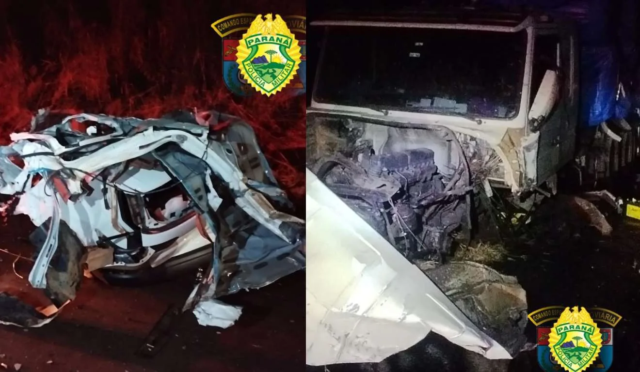 Carro da empresária ficou completamente destruído em acidente na PR-090 
