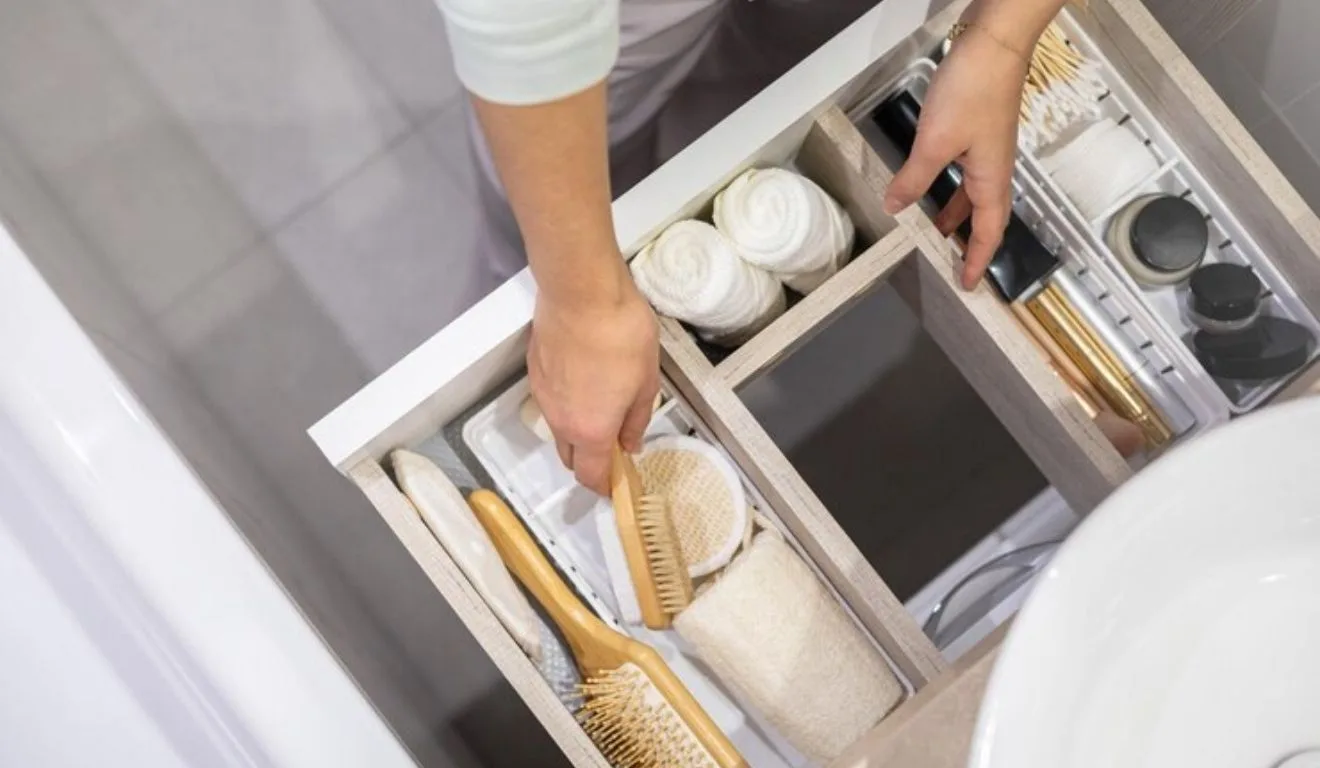 pessoa organizando gaveta do banheiro