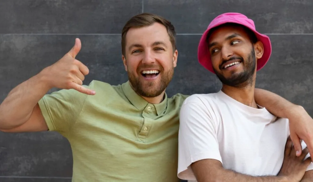 Homens posando para a foto