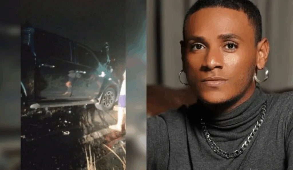 Imagem do carro destruído e de Ney Lima.