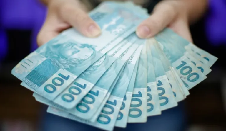 Pessoa segurando muitas notas de dinheiro