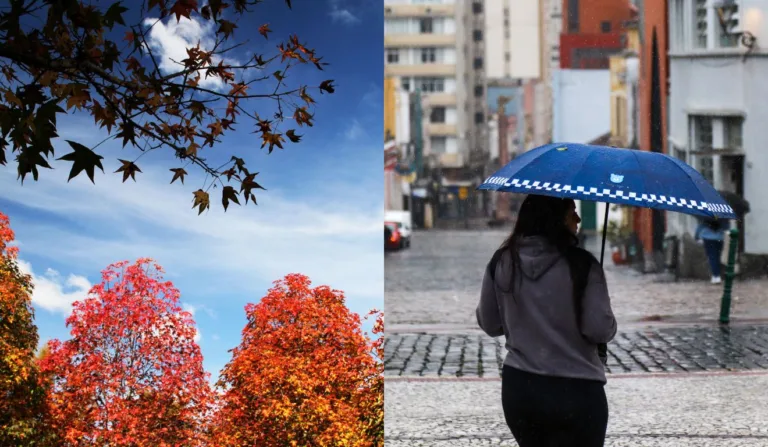 céu com sol para ilustrar veranico e chuva para ilustrar frente fria no Paraná