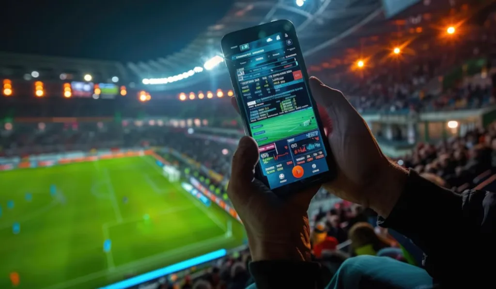 Pessoa em site de apostas durante partida de futebol