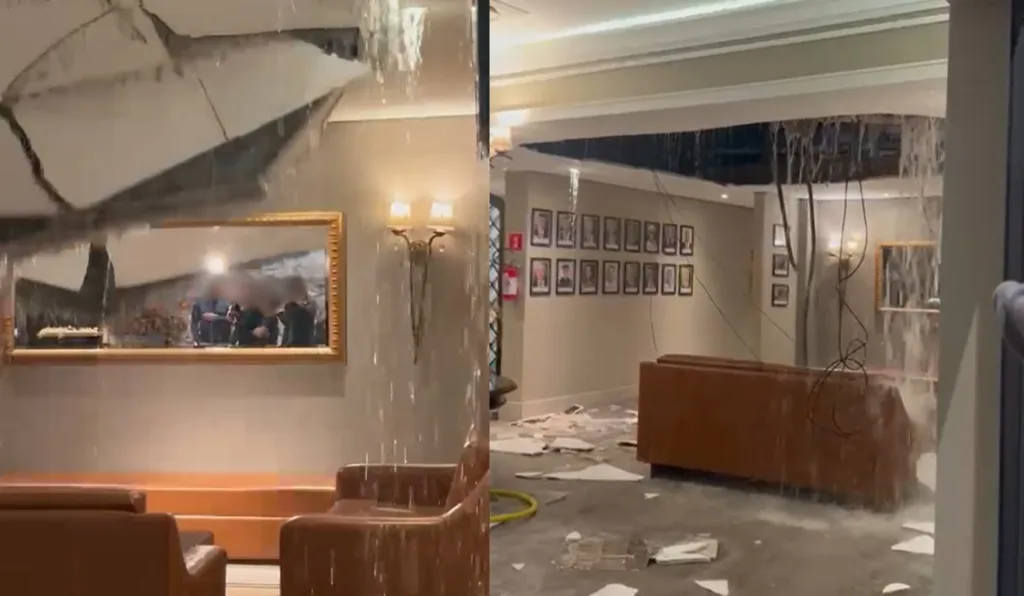 Teto do restaurante Madalosso desaba durante chuva em Curitiba 